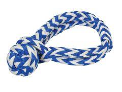 Braided blue and white soft shackle.