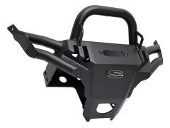 Black steel off-road vehicle bumper with handle.