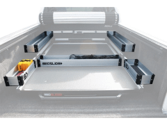 Truck bed with installed BedSlide storage system.