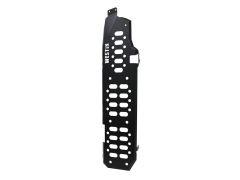 Black metal skid plate with cutouts and the word "WESTIN" printed on it.
