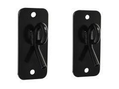 Two black metal wall mounts with hooks.