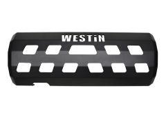 Black metal grille with "WESTIN" cut out on top and two rows of rectangular openings.