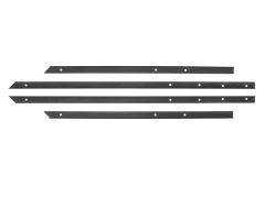 Four angled metal brackets with evenly spaced holes on a white background.